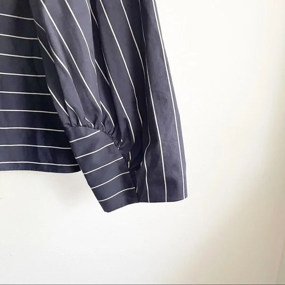 Tibi Sateen Striped Navy Blue Top